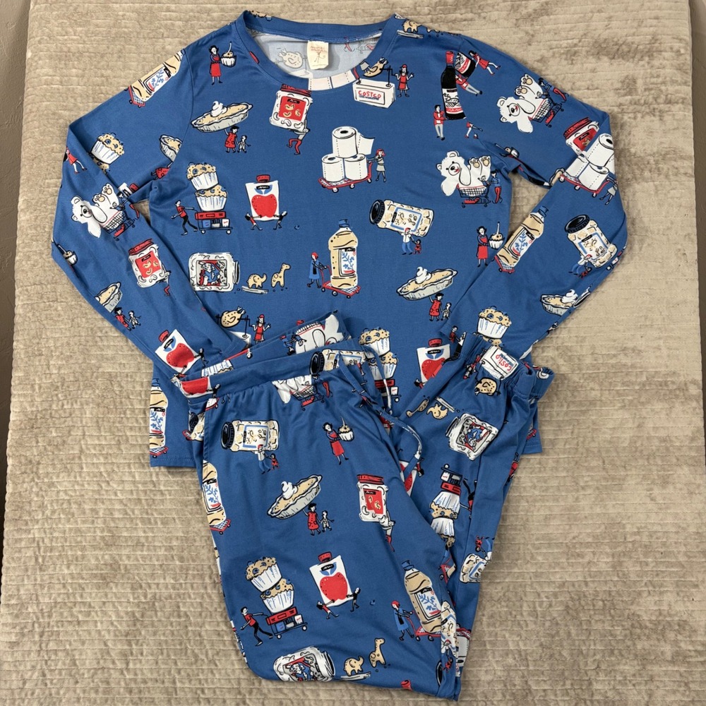 Munki‎ Munki Costco Wholesale Print Pajama Set Blue Long Sleeve Joggers Mens XL
